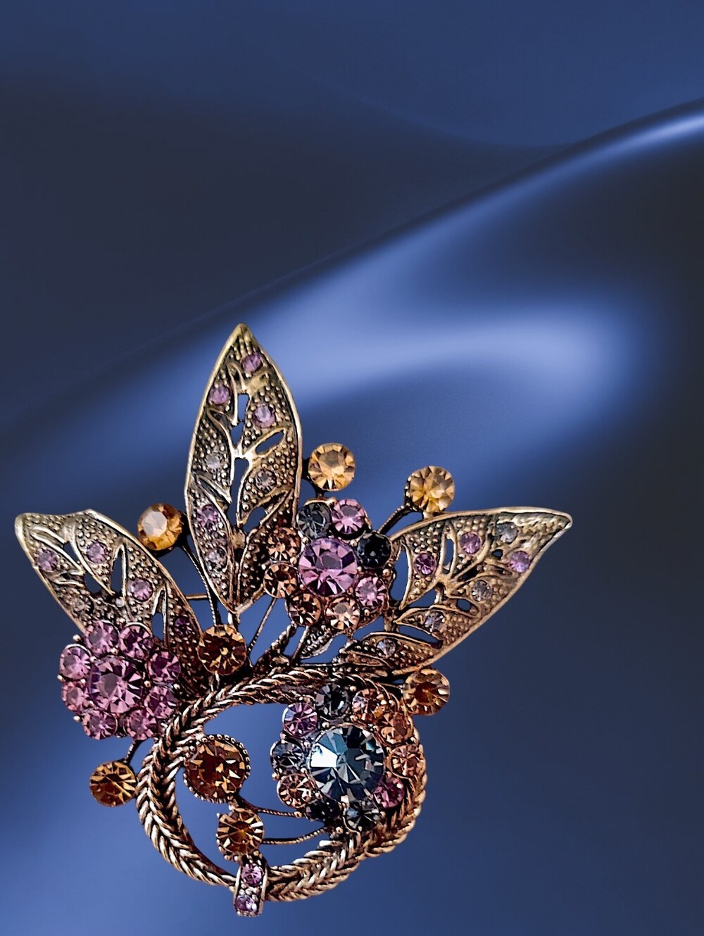 Vintage-Inspired Purple and Gold Floral Brooch